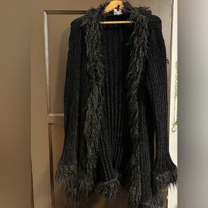Current Mood Furry Foe Long Cardigan — Black SIZE M/L